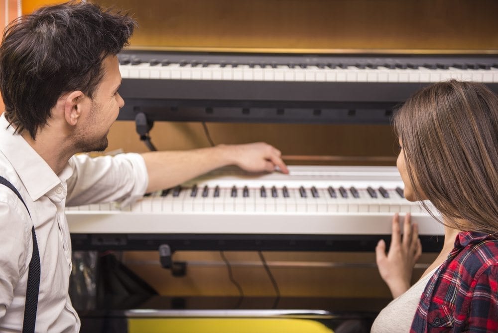 Man and Young girl sitting by the Piano