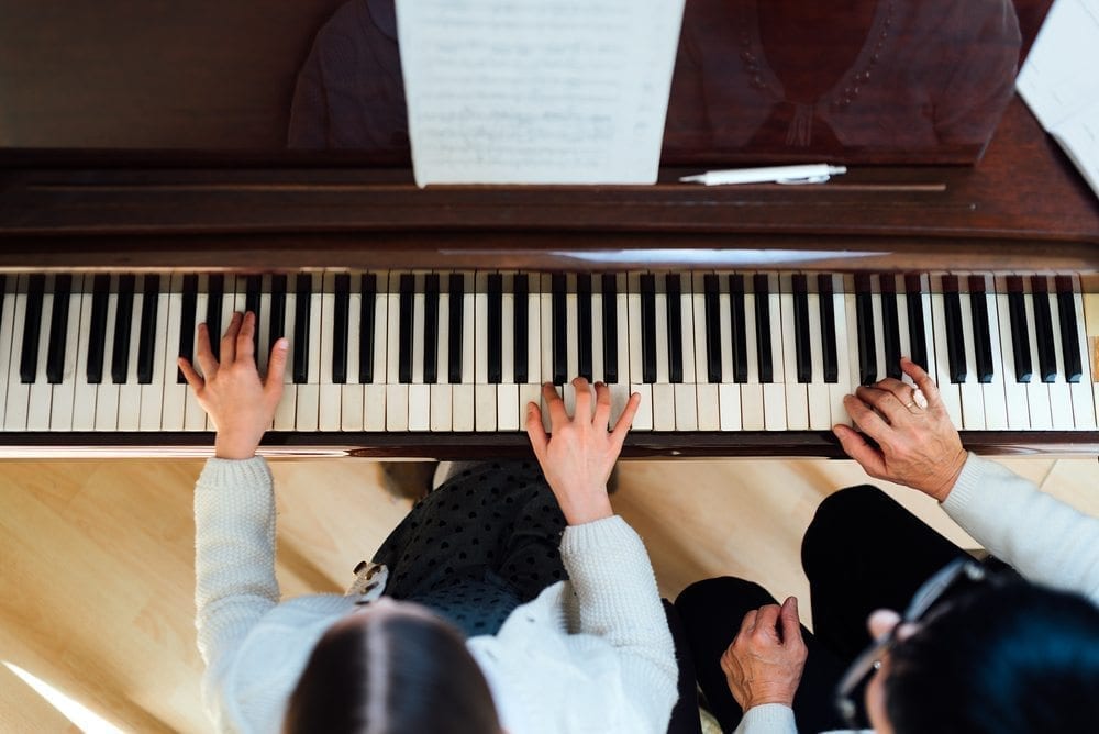 top view of a piano lesson